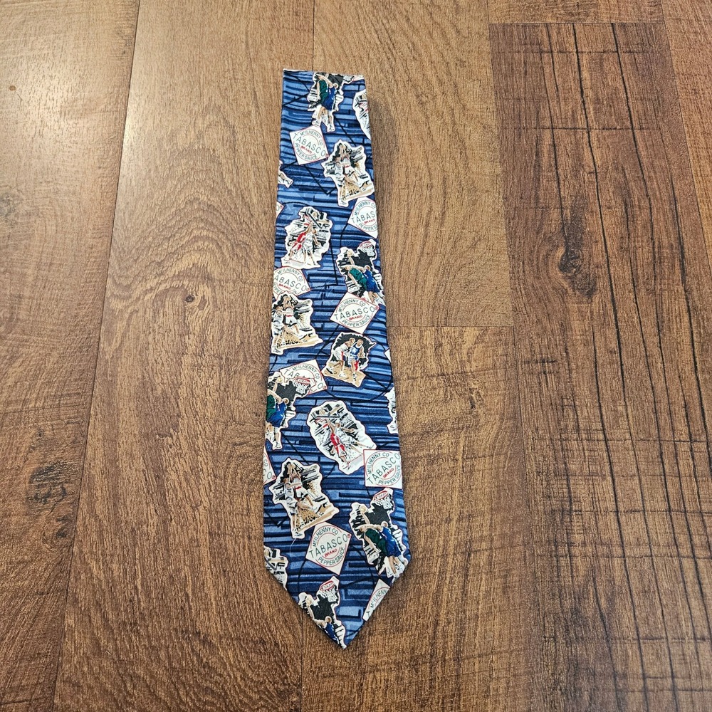 Tabasco Basketball Tie Mens 100% Silk Blue McIlhenny Co Brand Necktie Hot Sauce